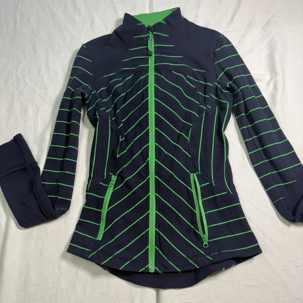 Vintage‎ Lululemon Forme Jacket Slalom Stripe Inkwell Green Bean-XS/S